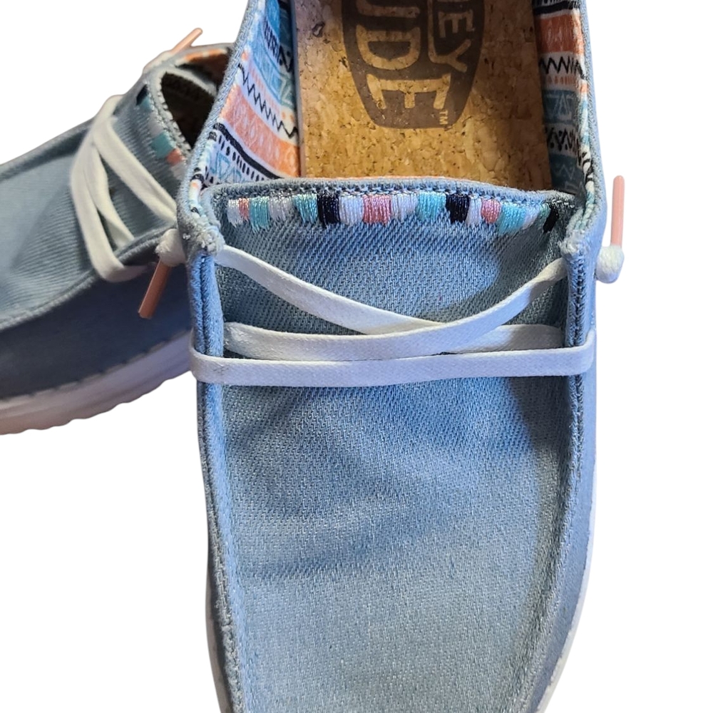 Hey Dude Blue Casual Moccasins with Unique Lacing Womens Size 7